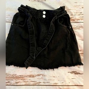 Zara black distressed paper bag skirt with tie belt